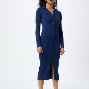 NWOT Blue Ribbed Button-Down Dress